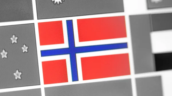 Ülkenin Norveç Ulusal bayrağı. Ekranda Norveç bayrağı, bir dijital Moire etkisi. — Stok fotoğraf