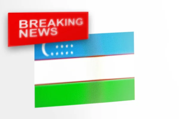 Últimas notícias, a bandeira do país do Uzbequistão e as notícias de inscrição — Fotografia de Stock