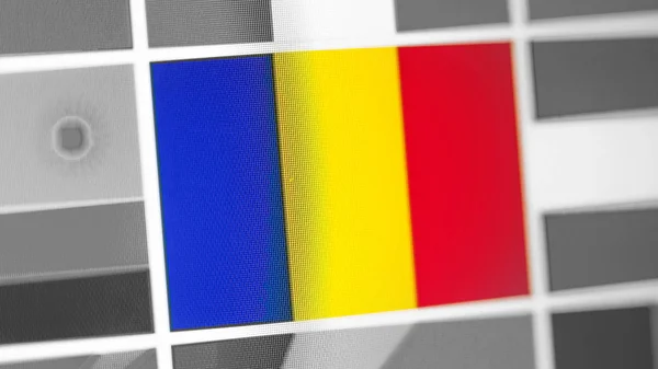 Romania national flag of country. Romania flag on the display, a digital moire effect.