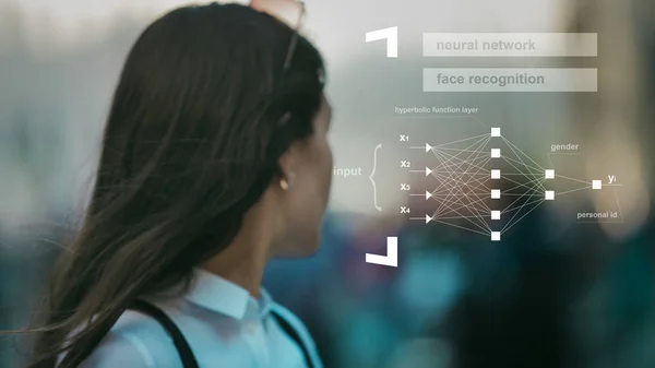 Розпізнавання обличчя і пошук і спостереження за людиною в сучасну цифрову епоху, концепція . — стокове фото
