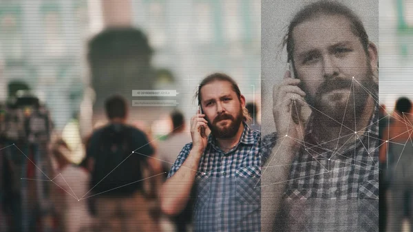 Facial recognition and search and surveillance of a person in the modern digital age, the concept.