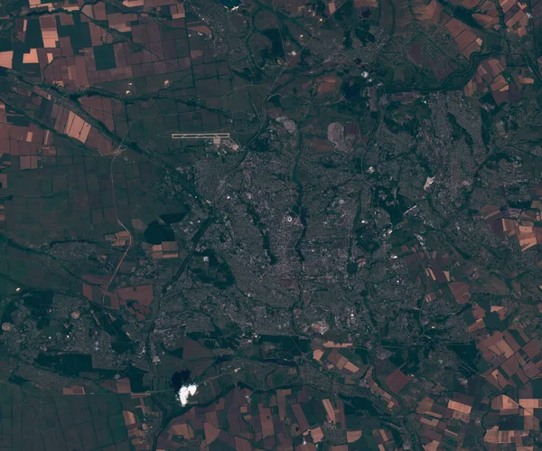 Satellitenbildkarte von Donezk, Blick aus dem All — Stockfoto