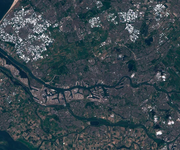 Satellitenbildkarte von Rotterdam Niederlande, Blick aus dem All — Stockfoto