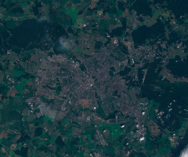白俄罗斯明斯克卫星图，从空间看 — 图库照片