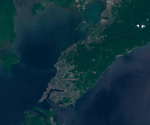 Satellitenbildkarte von Wladiwostok in Russland, Blick aus dem All — Stockfoto