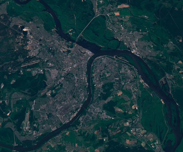 Satellitenbildkarte von Nischni Nowgorod in Russland, Blick aus dem All — Stockfoto