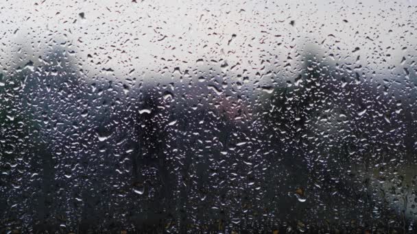 Βροχερές Μέρες Σταγόνες Βροχής Πέφτουν Στην Επιφάνεια Του Παραθύρου — Αρχείο Βίντεο