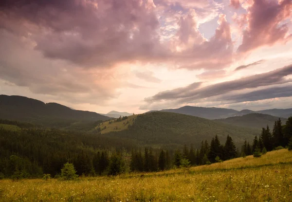 Fantastic Mountain Landscape Background Pink Dramatic Sunset — Stock Photo, Image