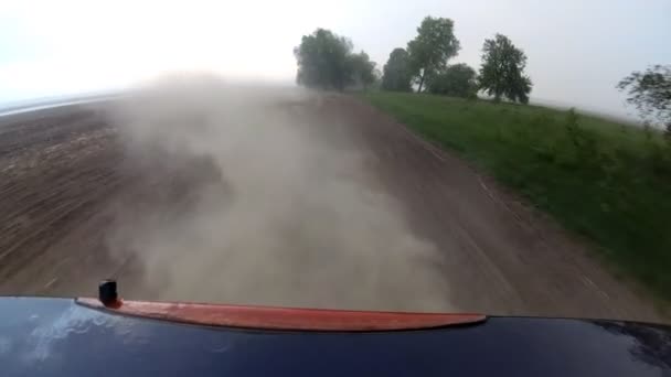 Dust Rising Automobile Car Tires Driving Rural Gravel Road Pov — Stock Video