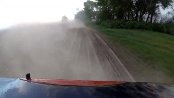 Dust Rising Automobile Car Tires Driving Rural Gravel Road Pov — Stock Video