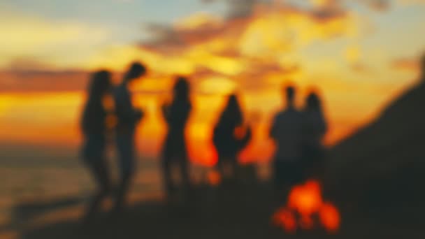 Group People Dancing Sunset Blurred Slow Motion — Stock Video