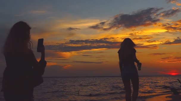 Een Jong Meisje Geniet Van Het Uitzicht Zee Het Strand — Stockvideo