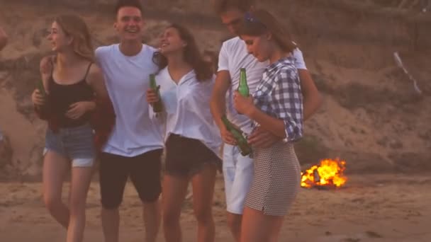 Group People Beach Bonfire — Stock Video