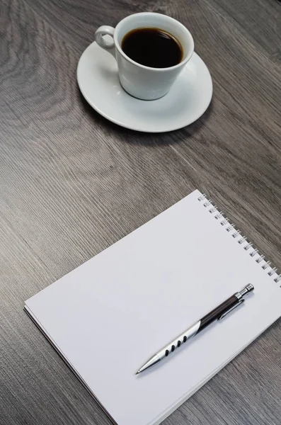 Cuaderno Café Smartphone Escritorio Madera —  Fotos de Stock