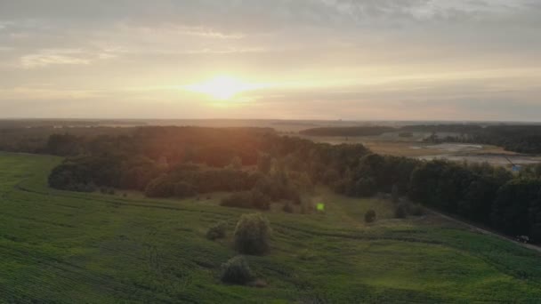 Nagranie Lotu Ptaka Krajobrazu Wsi Czas Fotografowania Godzina Złota — Wideo stockowe