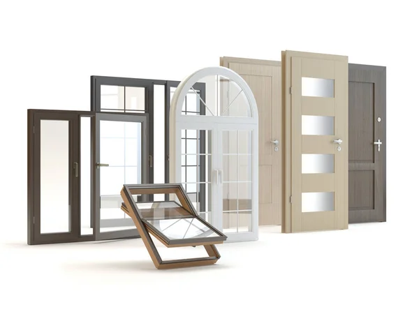 Türen Und Fenster Weißer Hintergrund Illustration — Stockfoto