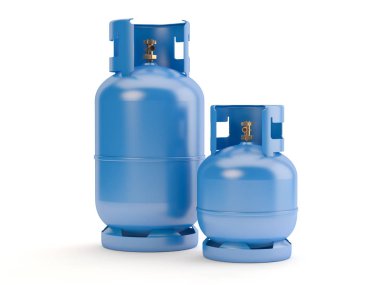 Beyaz arka planda, 3d resimde iki mavi gaz şişeleri