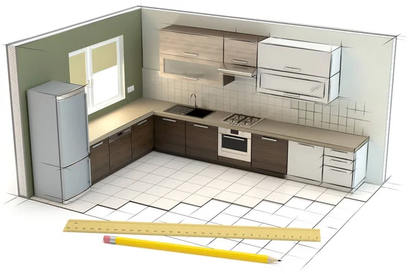 Projekt Kuchni Ilustracja — Zdjęcie stockowe