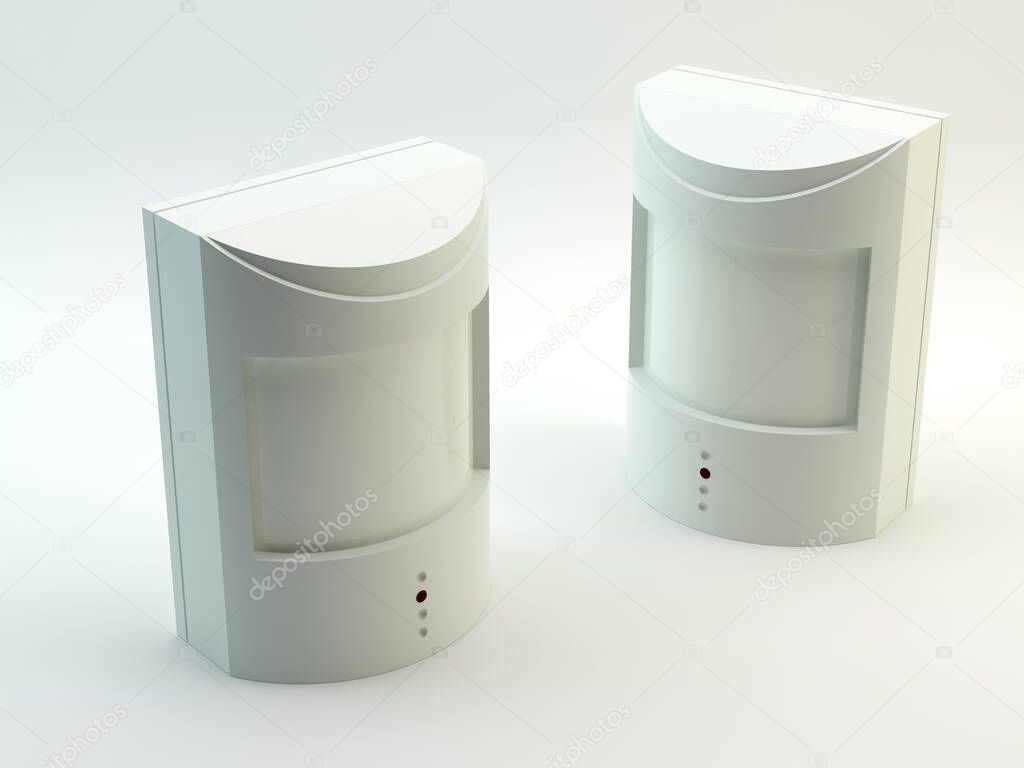 Motion detectors, alarm - isolated on white, 3D illustration