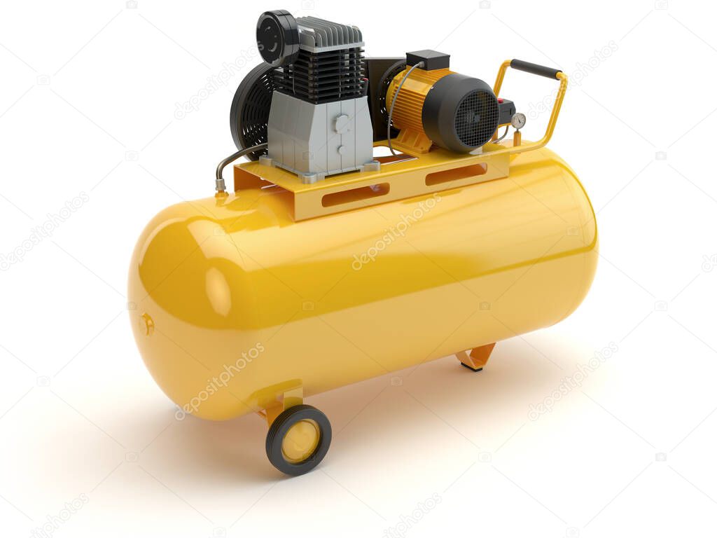 Yellow Air Compressor, isolated on white, 3D illustration