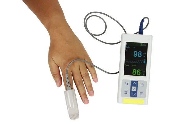 Upper corner, Pulse oximeter used oxygen levels to and measure p — Stock Photo, Image