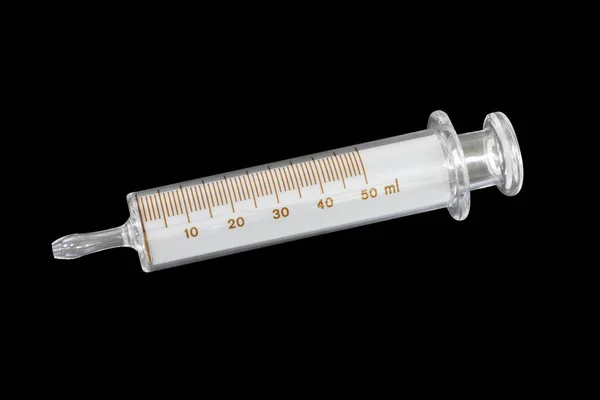 50 ml syringe isolated on black background with cipping path — Stock Photo, Image