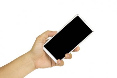 boş siyah ekranlı beyaz cep telefonunu tutan yakın çekim