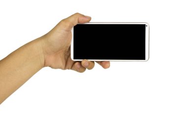 boş siyah ekranlı beyaz cep telefonunu tutan yakın çekim
