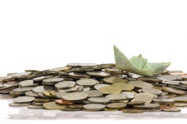 Tayland para sikke ve fatura w origami yelkenli katlanmış