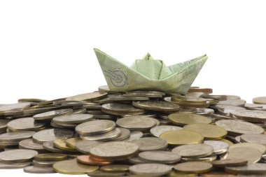 Tayland para sikke ve fatura w origami yelkenli katlanmış