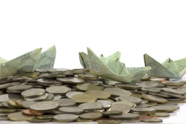 Tayland para sikke ve fatura w origami yelkenli katlanmış