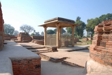 Kutagarasala Vihara'da Ananda Stupa ve Asokan sütunu, Vaishali,