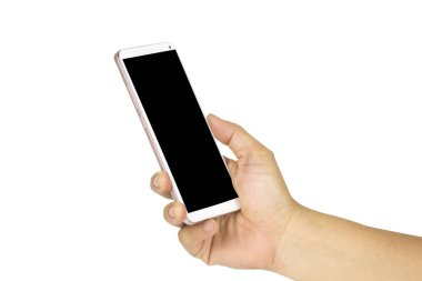 boş siyah ekranlı beyaz cep telefonunu tutan yakın çekim