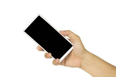 boş siyah ekranlı beyaz cep telefonunu tutan yakın çekim