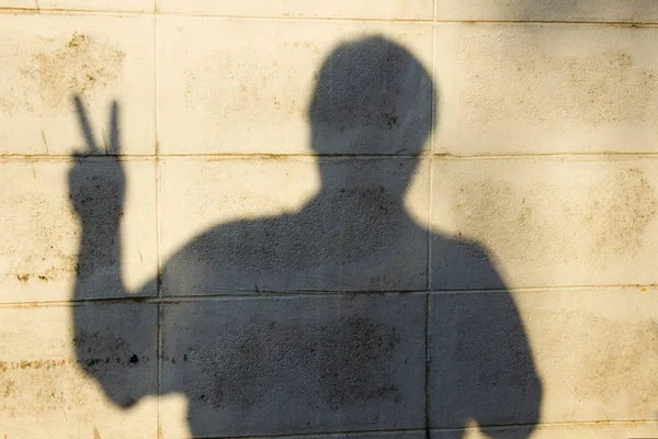 Duvarda iki parmak gösteren adamın gölgesi, Barış o bir işareti