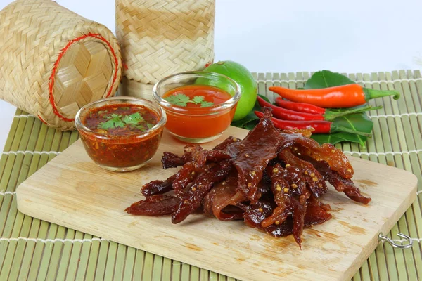 Torkat fläsk stekt med tomatketchup och chilisås på Old Woo — Stockfoto