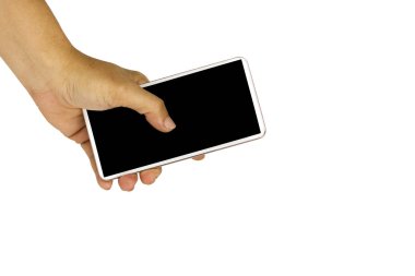 boş siyah ekranlı beyaz cep telefonunu tutan yakın çekim