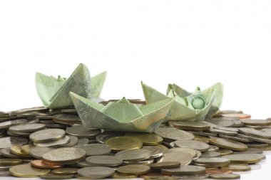 Tayland para sikke ve fatura w origami yelkenli katlanmış