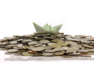 Tayland para sikke ve fatura w origami yelkenli katlanmış