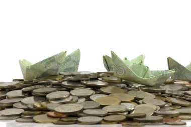 Tayland para sikke ve fatura w origami yelkenli katlanmış