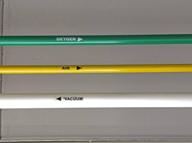 Tıbbi Oksijen ve Vakum ve Hava fiş çıkış boru hatları.