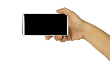 boş siyah ekranlı beyaz cep telefonunu tutan yakın çekim