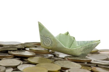 Tayland para sikke ve fatura w origami yelkenli katlanmış