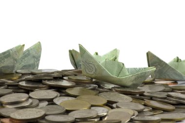 Tayland para sikke ve fatura w origami yelkenli katlanmış