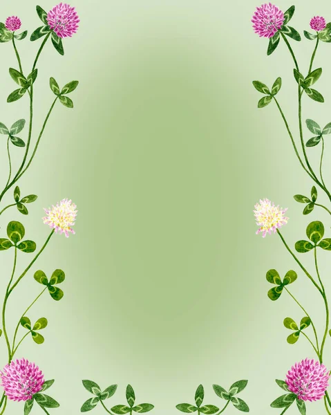 Akvarell klöver blommor och löv ram. — Stockfoto