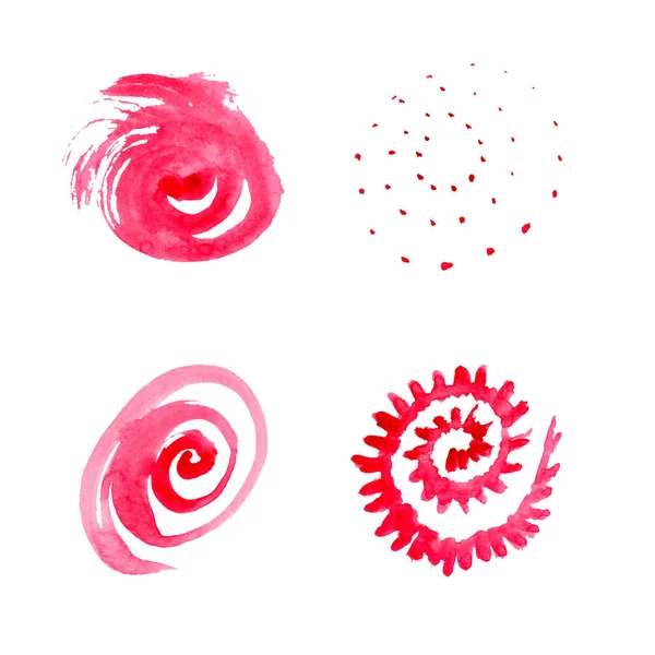 Set van rode aquarel abstracte Swirls — Stockfoto