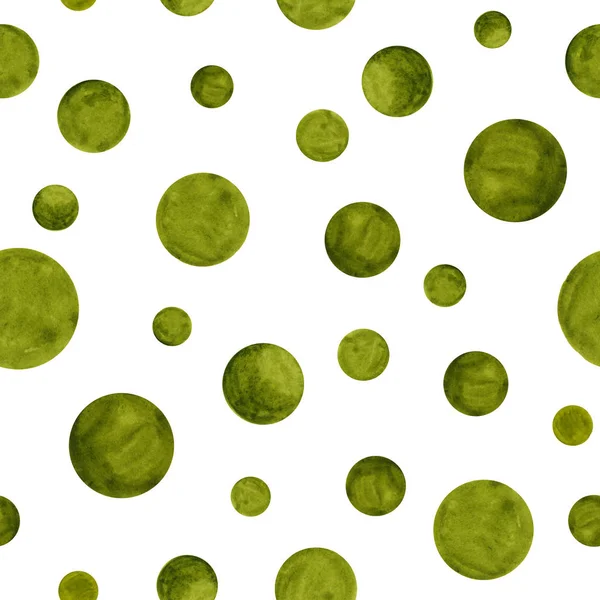 Handbemaltes nahtloses Aquarellmuster mit olivgrünem Kreis — Stockfoto