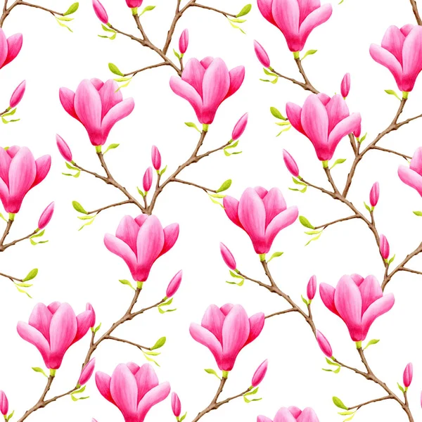 Acquerello rosa magnolia fiori modello senza soluzione di continuità — Foto Stock