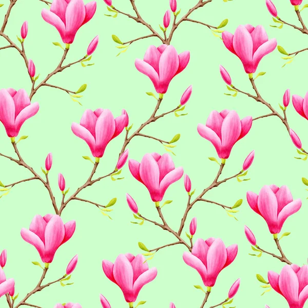 Aquarell rosa Magnolienblüten nahtloses Muster — Stockfoto
