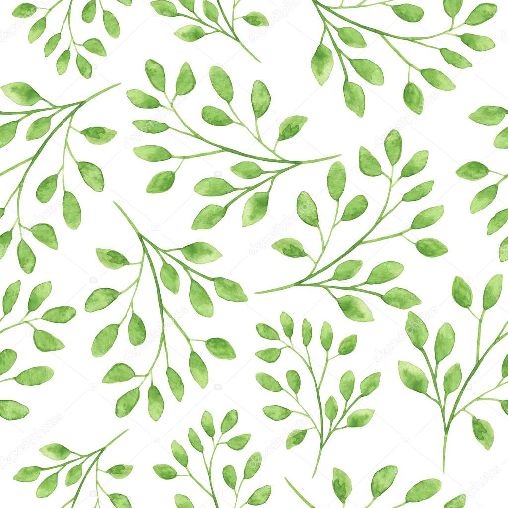 Watercolor seamless pattern with floral twigs